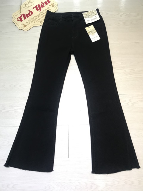 Quần Jeans Ống Loe Đen Trơn Dáng Dài Chất Bò Dày Dặn Co Dãn Mặc Dễ Chịu Tôn Dáng
