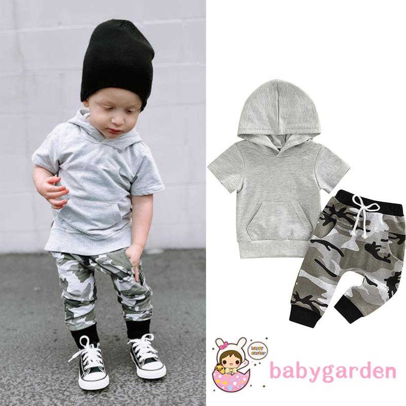 Bộ Áo Hoodie Tay Ngắn Màu Trơn + Quần Dài Phối Túi Màu Trơn Dễ Thương Dành Cho Bé Trai 3 Tháng Tuổi
