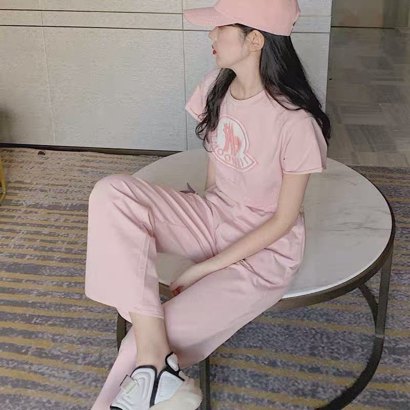 Net red Korean version small man sports suit fashion short T-Shirt Top wide leg shorts summer women's two-piece set