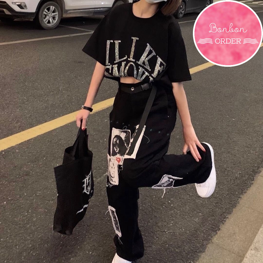 QUẦN JEAN ULZZANG ỐNG RỘNG IN HÌNH CỰC ĐỘC -