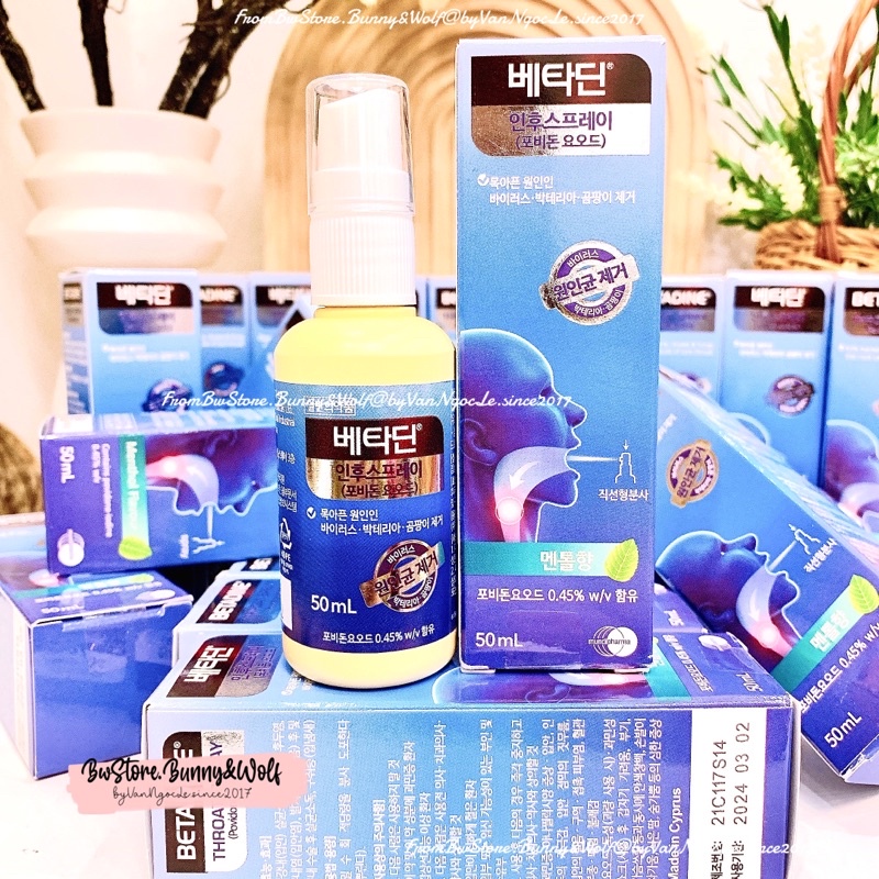 Xịt Họng BETADINE Diệt Khuẩn Hàn Quốc Mẫu Mới 50ml