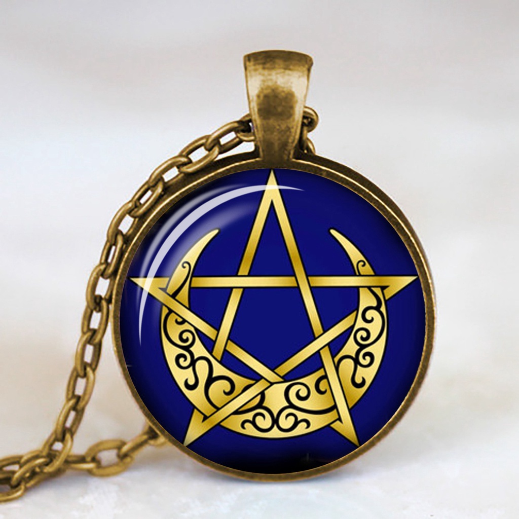 Occult Vòng cổ Mặt Kính Biểu Tượng Ngôi Sao Năm Cánh Ngược Hình Ngôi Sao Đảo Ngược Satanic