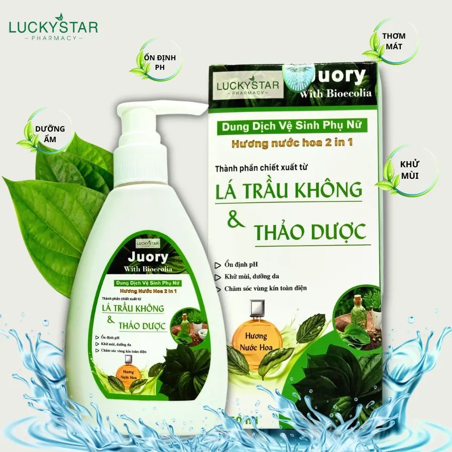 VỆ SINH PHỤ NỮ HƯƠNG NƯỚC HOA LUCKY STAR 2 IN 1  lá trầu không và thảo dược– 150ML