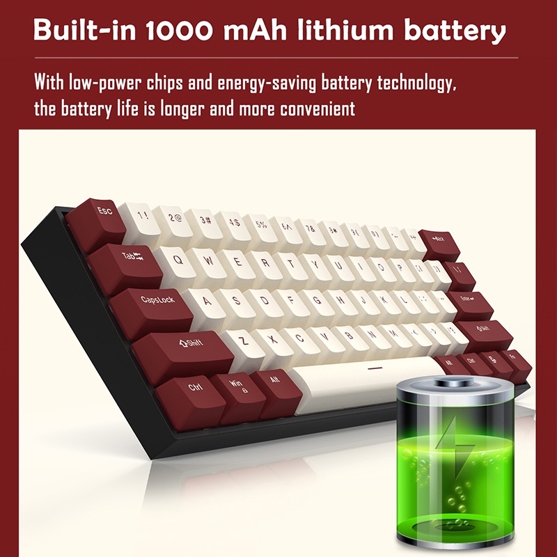 Ajazz K610T 61 phím Bàn phím cơ không dây Three-Mode Mini Wireless Gaming Mechanical Keyboard White Backlight Anti-ghosting Bluetooth Keyboard for PC