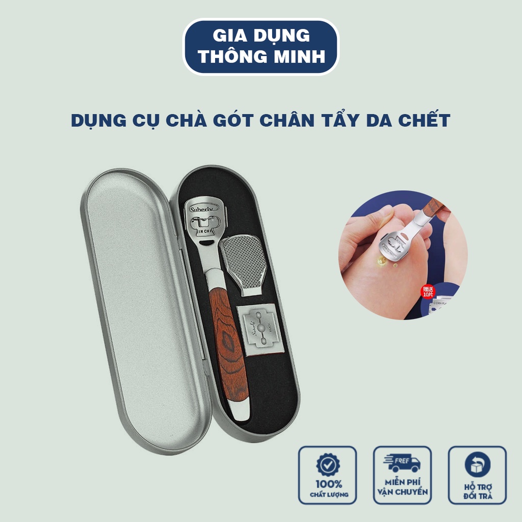 Dụng cụ mài, chà gót chân, tẩy da ch.ết Inox cao cấp, kèm lưỡi dao cạo thay thế