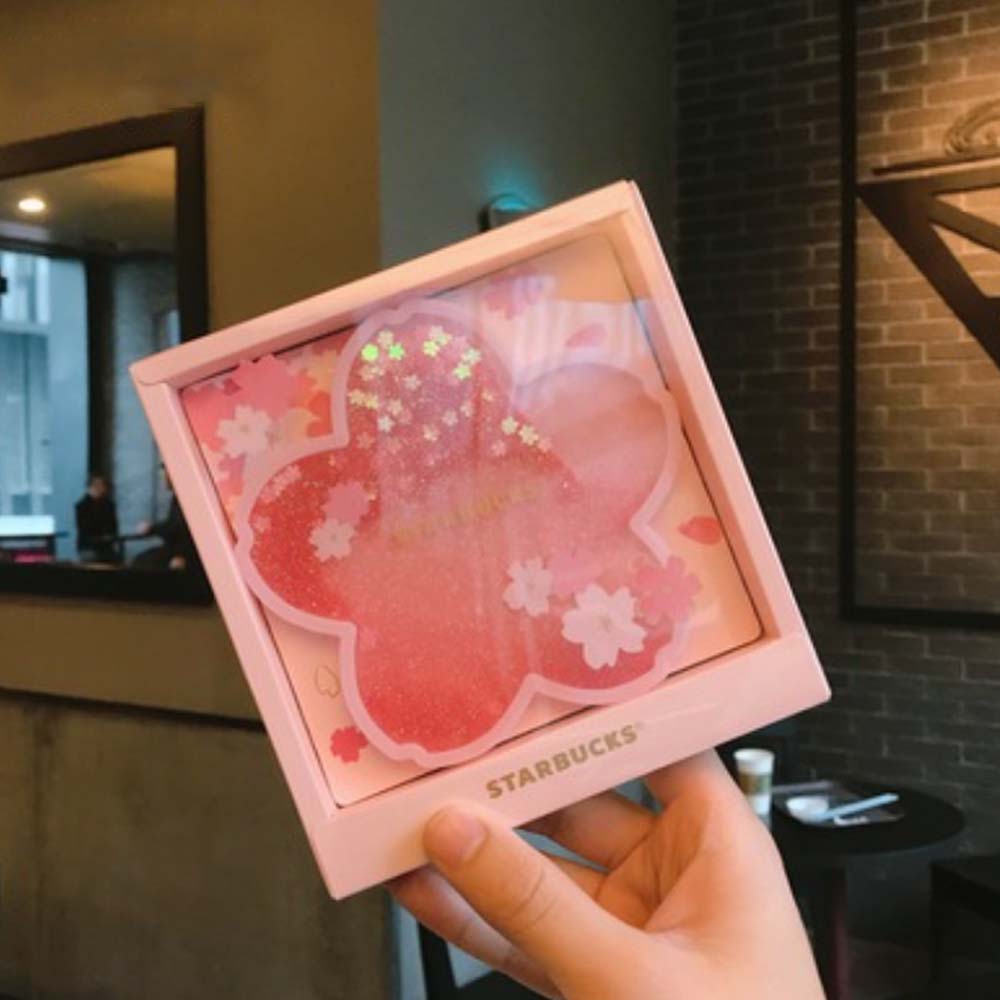 Đế Lót Ly Nước Hình Hoa Anh Đào Màu Hồng Lãng Mạn Có Nước Kim Tuyến
