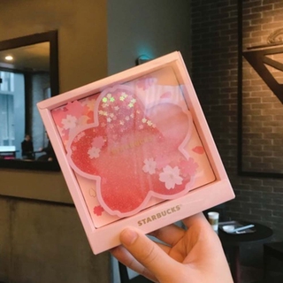 Đế Lót Ly Nước Hình Hoa Anh Đào Màu Hồng Lãng Mạn Có Nước Kim Tuyến