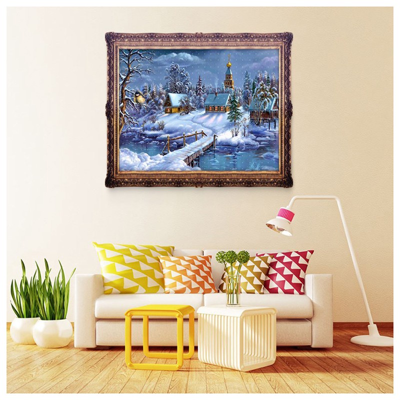 Christmas Night 5D Diamond Painting Embroidery DIY Cross Stitch Kit Home Wall Decor (Christmas Snow-covered Landscape)