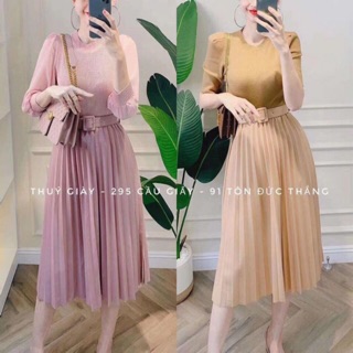 Chân váy xếp ly kèm đai