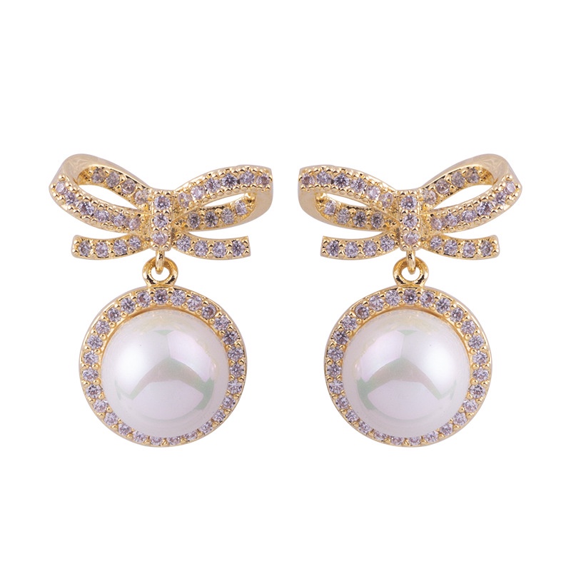 Đôi Khuyên Tai Hình Nơ Đính Ngọc Trai Thời Trang Cho Nữ