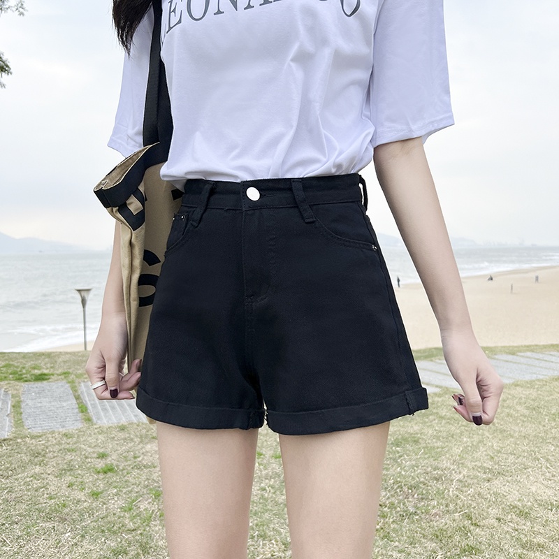 Quần Short Denim Lưng Cao Phong Cách Hàn Quốc Đơn Giản Dành Cho Nữ