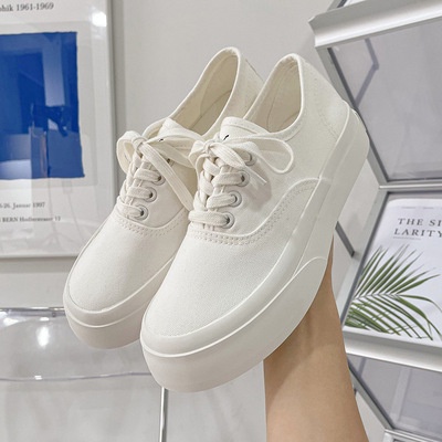 Giày Thể Thao Nữ Ulzzang Vintage, Giày Bata Dáng Bánh Mì Basic Vải Canvas Đế Độn 4cm 2 Màu Hàn Quốc - Iclassy_shoes