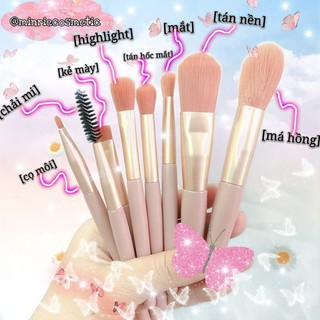 Bộ Cọ Trang Điểm 8 Cây Vintage Siêu Cute Trong Túi Zip