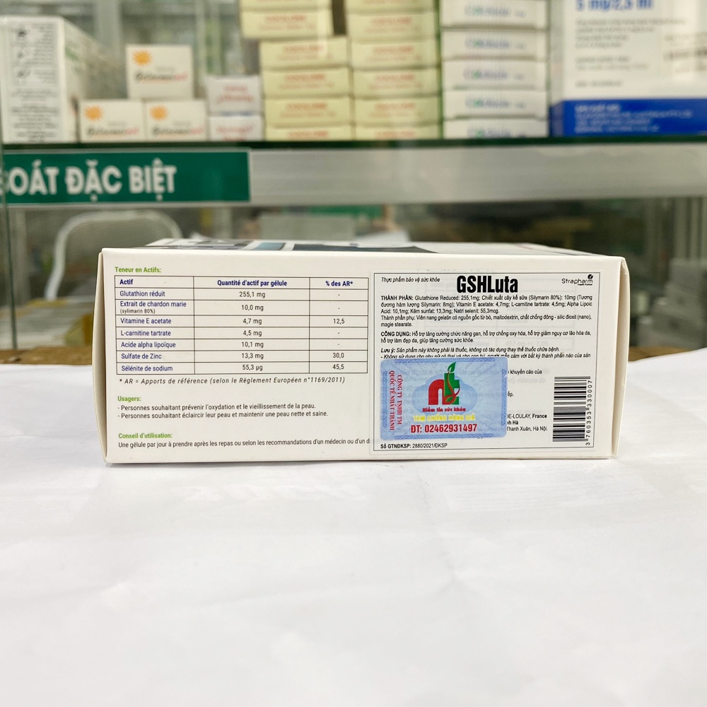 Viên uống GSHLuta Giúp Hỗ Trợ Làm Trắng Da, Đẹp Da, Tăng Cường Sức Đề Kháng của Strapharm - Hộp 60 viên