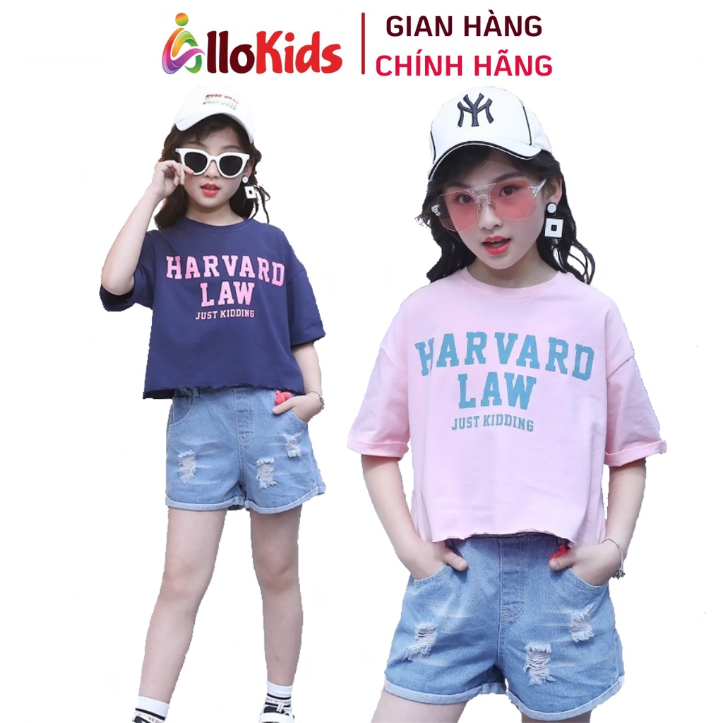 16-42kg Set bộ áo thun quần đùi jean cho bé gái Harvad Law