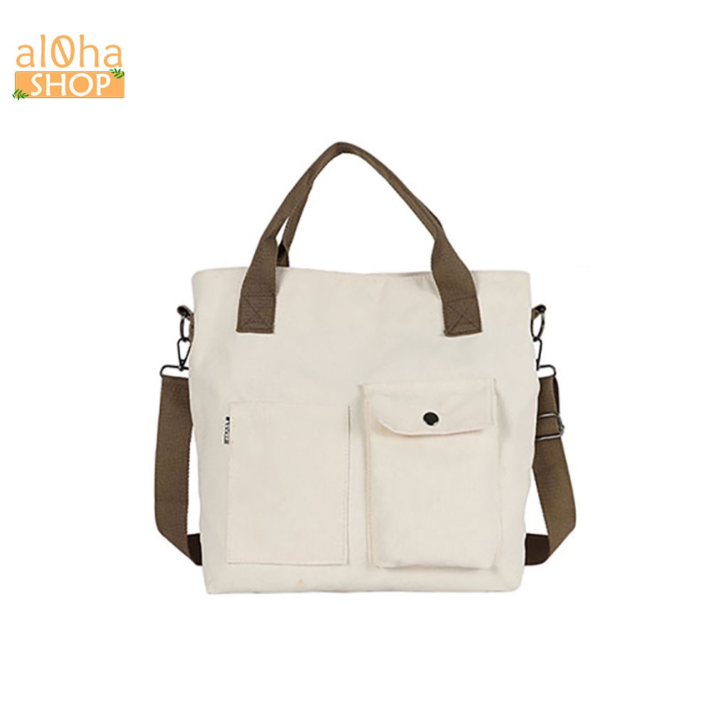 Túi tote đeo vai, đeo chéo vải bố canvas T0623 nữ trơn 2 dây đựng đồ đi học, đi chơi mềm đẹp