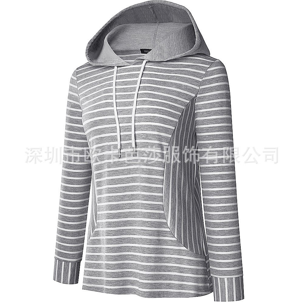 Áo Hoodie Tay Dài Kẻ Sọc Phối Dây Rút Phong Cách Âu Mỹ Thời Trang Thu Đông Mới Cho Nữ 2021