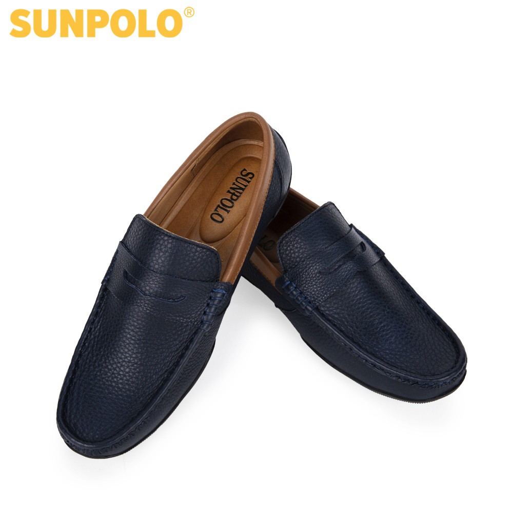Giày lười nam Da bò cao cấp SUNPOLO Xanh Navy - MU2588
