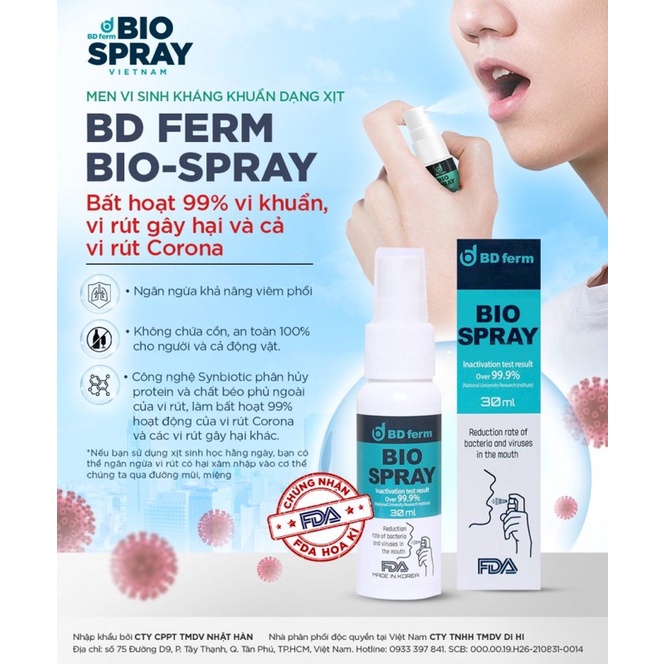 Xịt họng sinh học Bdferm Bio spray Hàn quốc 30ml
