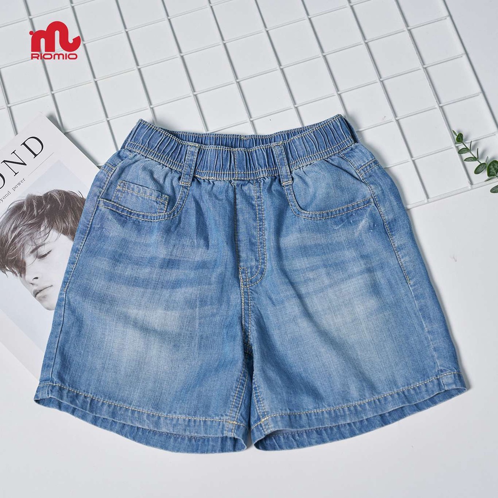 Quần short jean bé trai 3-11 tuổi (15-40kg) RIOMIO sooc bò ống rộng cạp chun 100% cotton sợi tencel - RM217