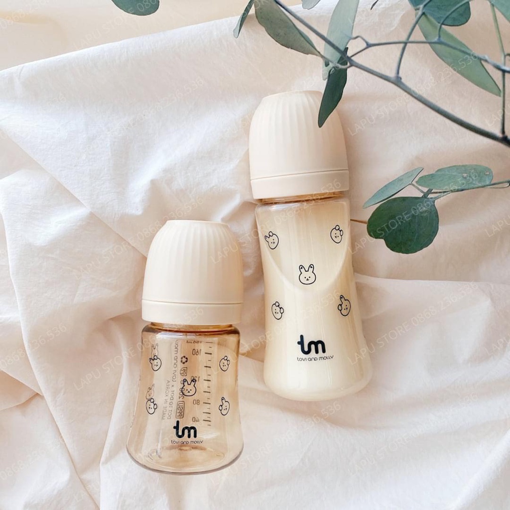 Bình thỏ Sóc Tovi and Molly 180ml 280ml, Bình hút họa tiết thỏ Sóc Hàn Quốc, Bình sữa thỏ