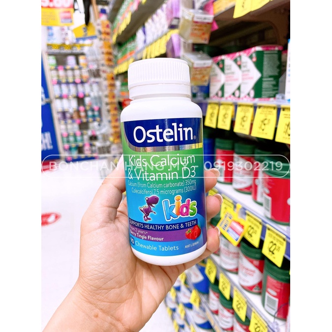 [Hỏa Tốc HCM] Kẹo Canxi Calcium &amp; Vitamin D3 Khủng Long OSTELIN Kids Úc cho bé từ 2 tuổi - Hộp 90 viên