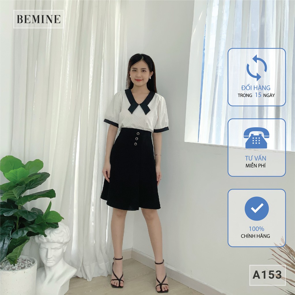 Áo sơ mi công sở nữ phối cổ đen họa tiết nổi BEMINE A153TRANG
