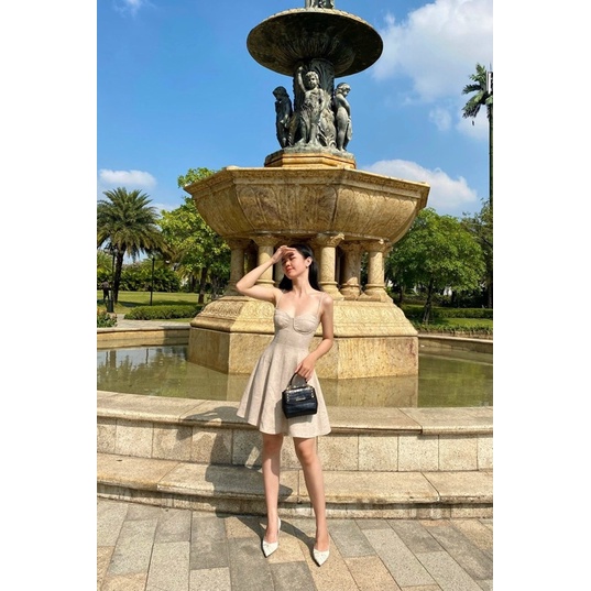 Beige Velvet Dress - Đầm tweed thiết kế