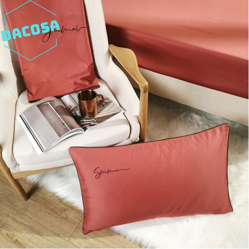 [Giá Sỉ] Bộ Chăn Ga Gối LỤA SUMOI 60S Màu Cà Rốt Đậm Cao Cấp Khách Sạn