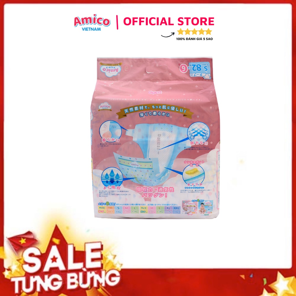 Tã dán Amico combo 2 gói size S 82+ 6 miếng (Cho bé 4 - 8 kg)