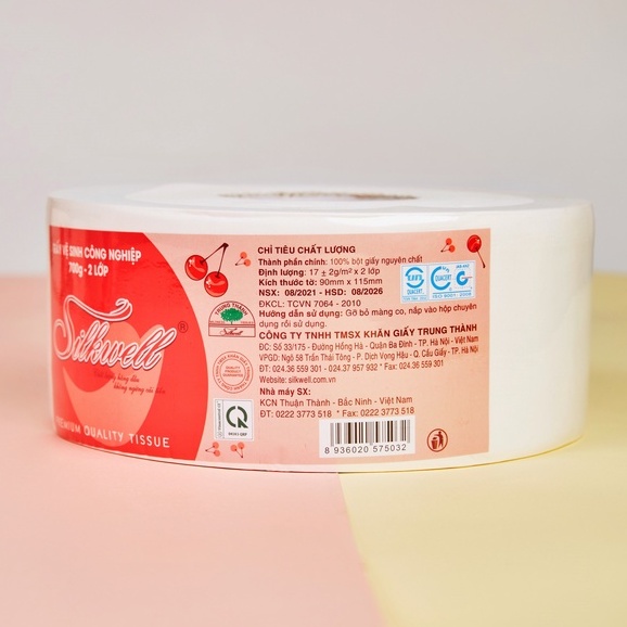 Giấy vệ sinh cuộn lớn công nghiệp Silkwell 700g 2 lớp có lõi siêu tiết kiệm chính hãng
