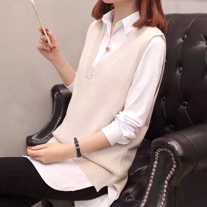 Áo gile chất len mỏng mềm cổ V nữ Chustore | BigBuy360 - bigbuy360.vn