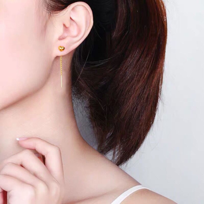 Đôi Khuyên Tai Dài Hình Trái Tim 3 Màu Vàng Kim Cho Nữ