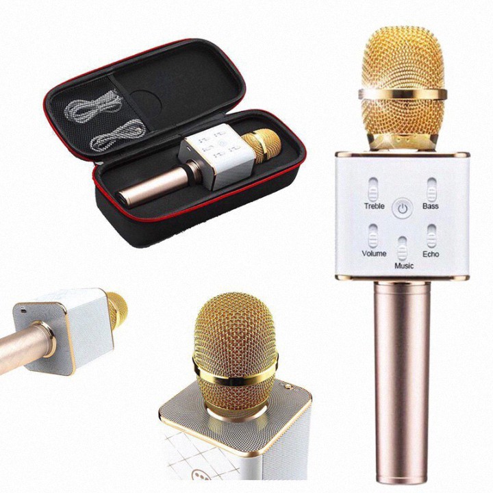 Micro Karaoke Tích Hợp Loa Ngoài Bluetooth Q7 Vàng