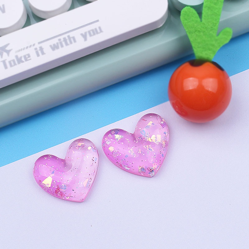 Bộ 10 Miếng Dán Resin Trong Suốt Hai Màu Hình Trái Tim Xinh Xắn Trang Trí Điện Thoại/ Đồ Thủ Công DIY