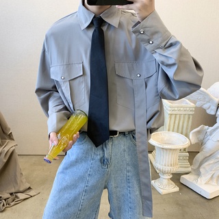✦AFFLIGA✦ Áo Sơ Mi Tay Dài Cổ Đứng Thiết Kế Đơn Giản Thời Trang Đường Phố Hàn Quốc Cho Nam
