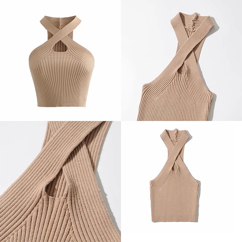 Áo croptop không tay ôm sát màu sắc đơn giản dành cho nữ