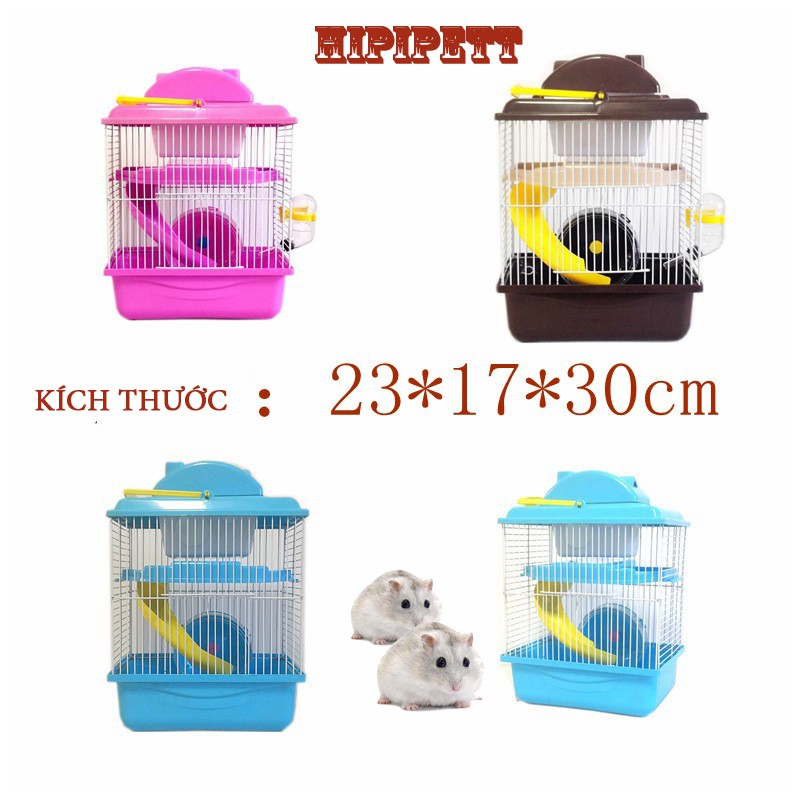 Lồng hamster biệt thự 2 tầng HIPIPETT có mái nhựa ống khói phun sơn tĩnh điện không rỉ