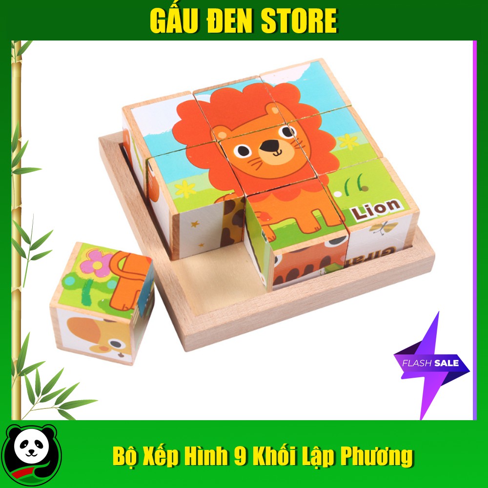 Bộ Xếp Hình 9 Khối Vuông Lập Phương Bằng Gỗ 6in1