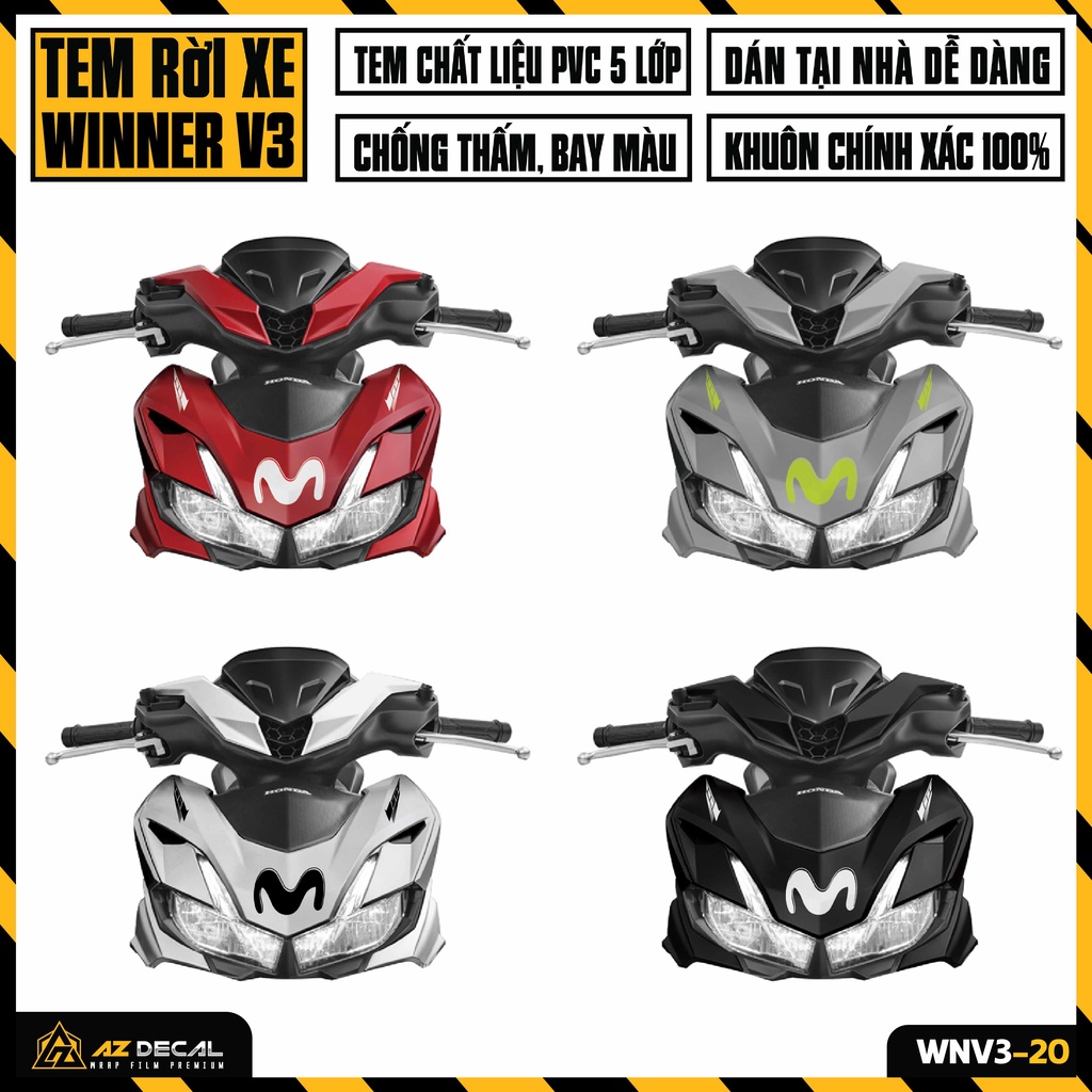 Tem Movistar Dán Winner V3 - Winner X 2022 | WNV3-20 | Decal Chế Cao Cấp, Cắt Khuôn Sẵn Dễ Dán Cho Xe Đen Đỏ Trắng Xám