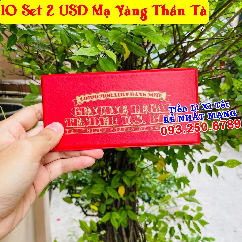 (10 Combo) Tờ 2 Đôla Mỹ Hình Thần Tài Vàng may mắn + bao da đỏ - Quà Tết 2022