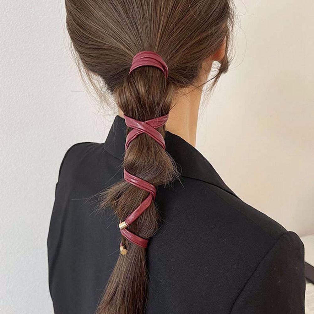 FORBETTER Dây Buộc Tóc Da PU Phong Cách Hàn Quốc Cổ Điển Cho Nữ