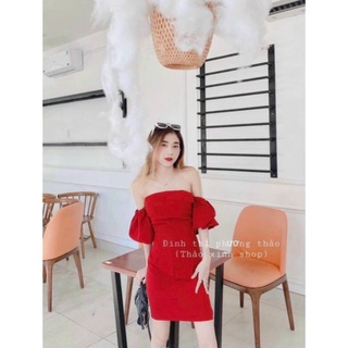 ❤️đầm đỏ cúp ngực rớt vai tay phồng chiếc đầm bán mãi mà khách vẫn ko chán😌😌😌