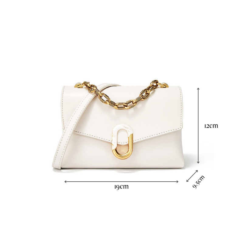 Túi Đeo Chéo Da Mịn Quai Xách Xích Thời Trang Hai Màu Đen Trắng Khóa Kim Loại Dễ Phối Đồ Cidu CD29