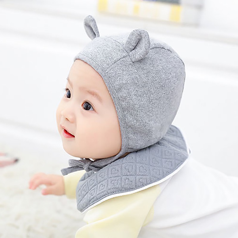 Mũ trùm đầu màu trơn thiết kế tai thỏ cho bé