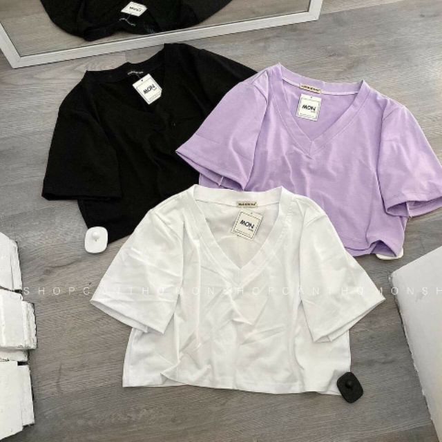 Áo croptop thun cổ tim xinh đẹp