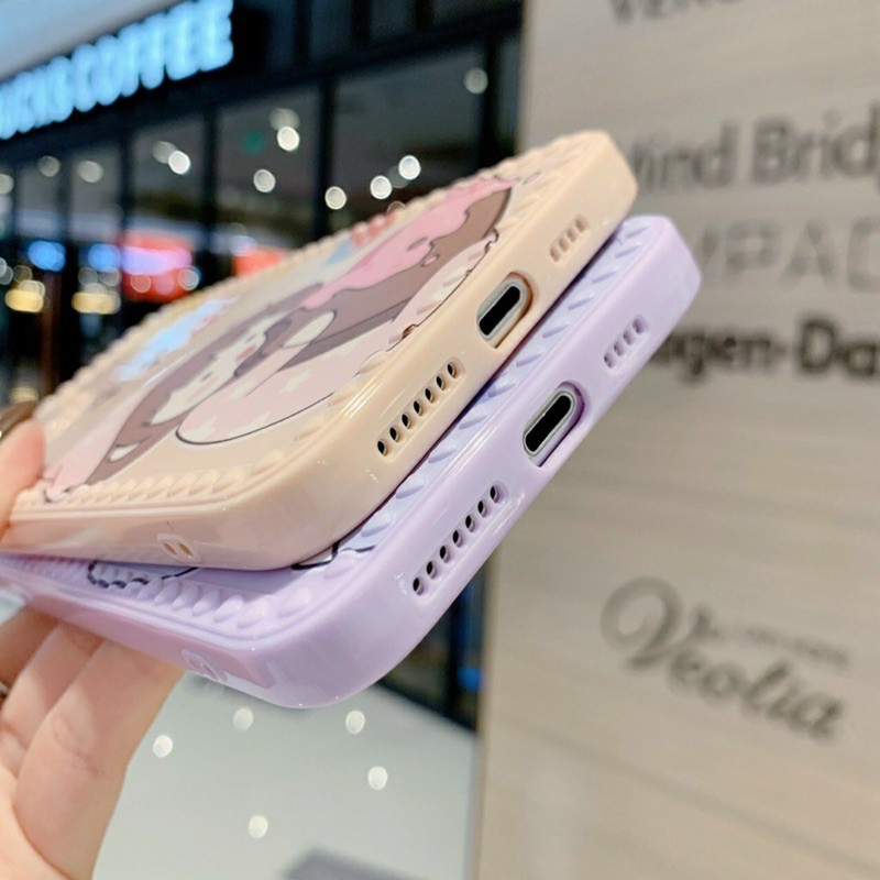 Ốp lưng viền vuông bảo vệ camera cho iPhone 6+ đến 12 Pro max in hình siêu cute dễ thương