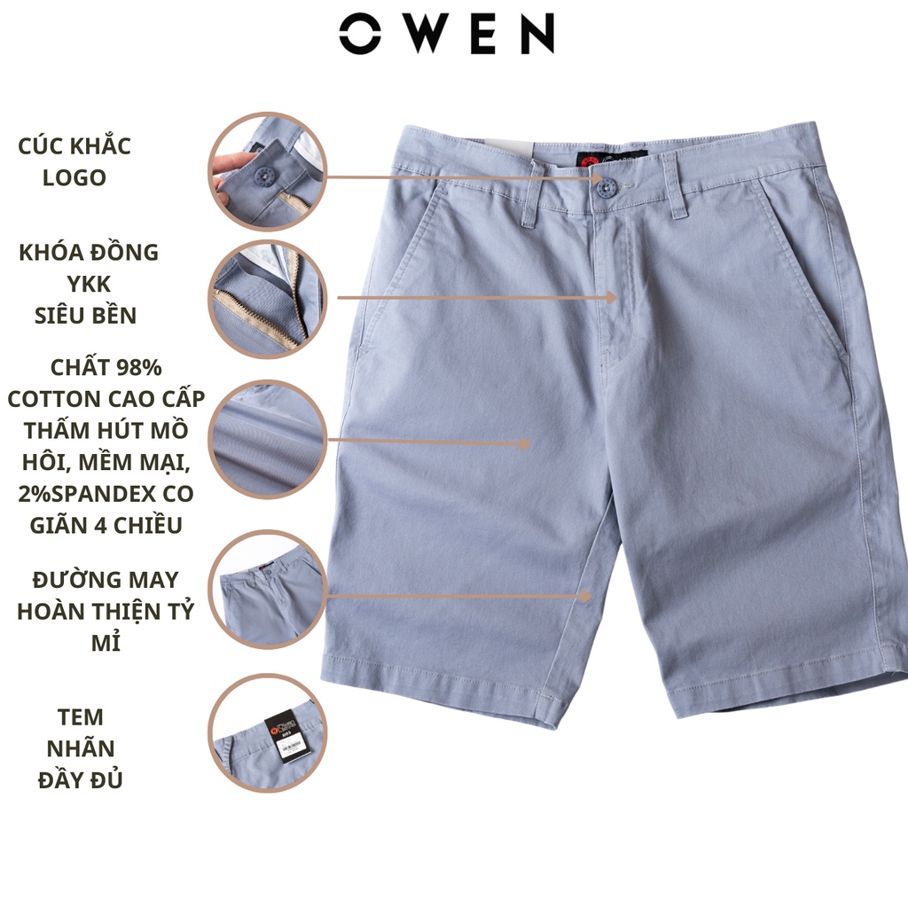 Quần short nam kaki Owen màu ghi, chất liệu vải cotton cao cấp, co giãn, trẻ trung, dáng slimfit năng động