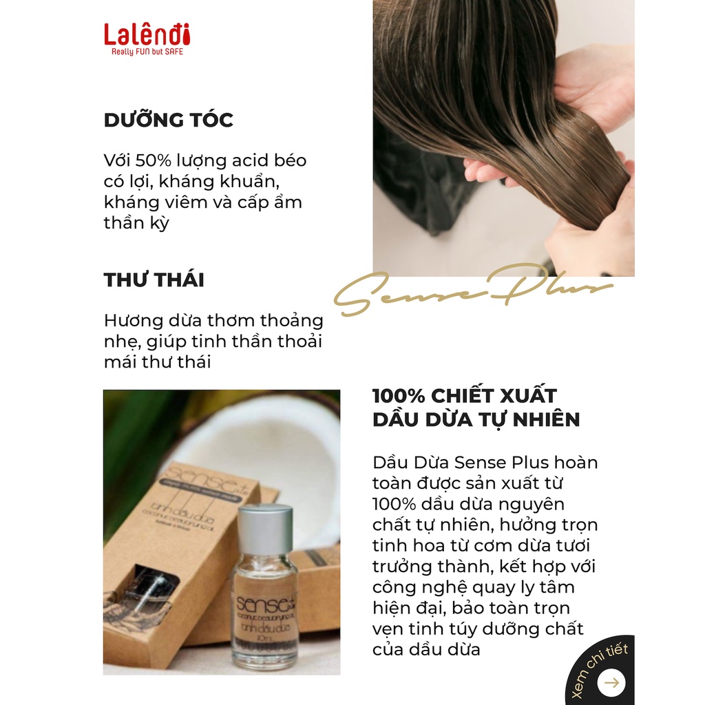 Tinh dầu dừa Massage Yoni/Lingam Sense Plus , lành tính , chiết xuất từ dừa tươi chính hiệu 10ml | Lalendi