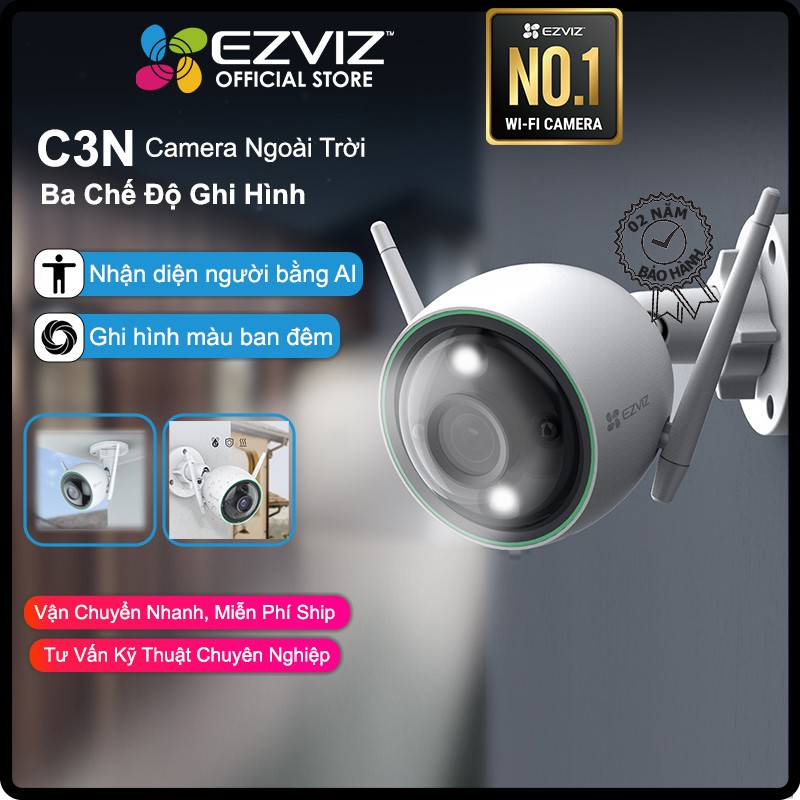 Camera WI-FI Ngoài Trời EZVIZ C3N 1080P, IP67 chống bụi nước ,Ghi Gình Màu Ban Đêm , AI Phát Hiện Người, Nén video H265